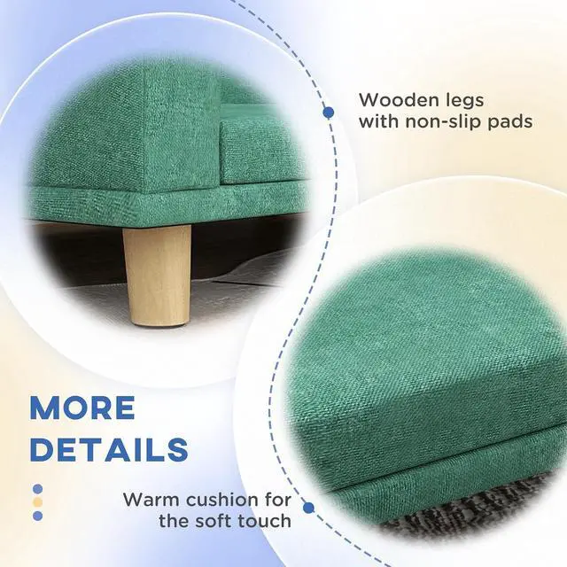 Alt view image 5 of 7 - PawHut Dog Sofa Couch, Pet Bed with Comfortable Luxury Cushion, Washable Cover, Wooden Legs, Anti-Slip Mat for Large Dogs, Cats, Kittens, Green