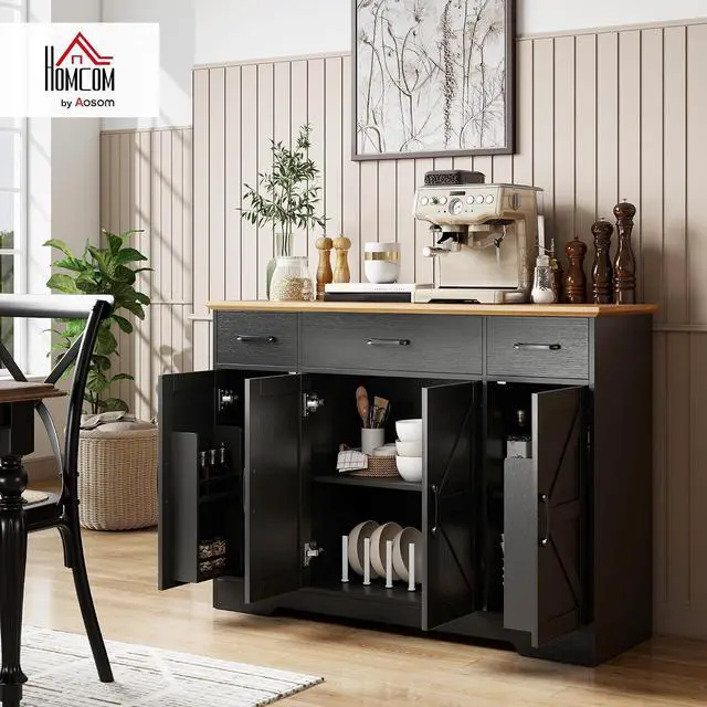 Alt view image 2 of 7 - 47" Buffet Cabinet with Storage, Coffee Bar Cabinet, Black