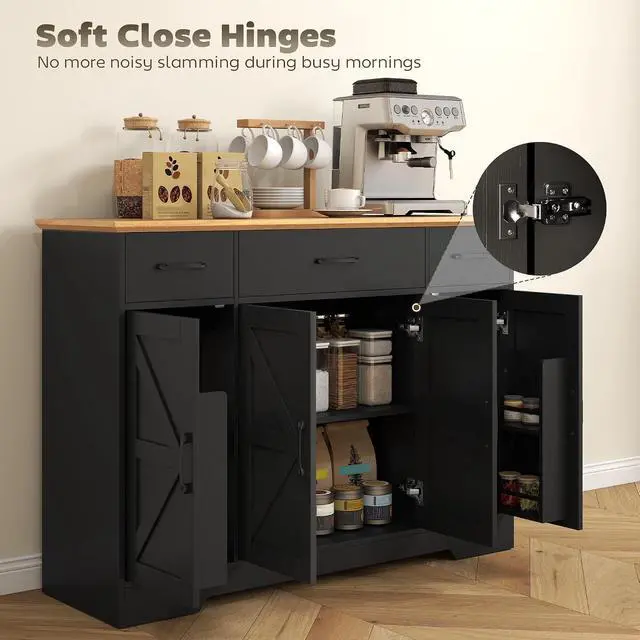 Alt view image 5 of 7 - 47" Buffet Cabinet with Storage, Coffee Bar Cabinet, Black