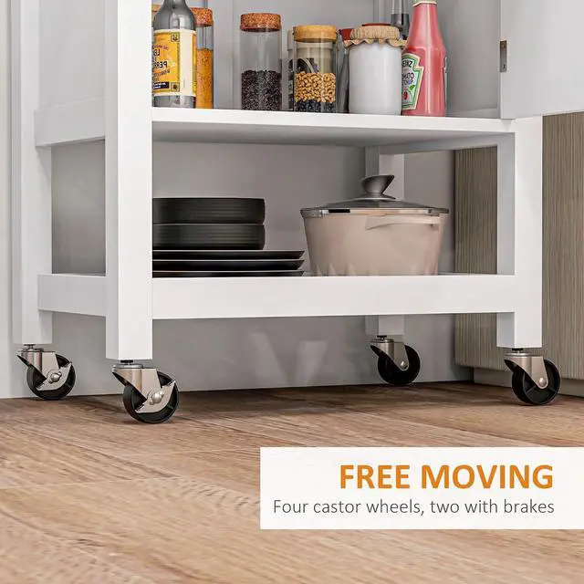 Alt view image 4 of 7 - Utility Kitchen Cart Rolling Smooth Rubberwood Top on Wheels White