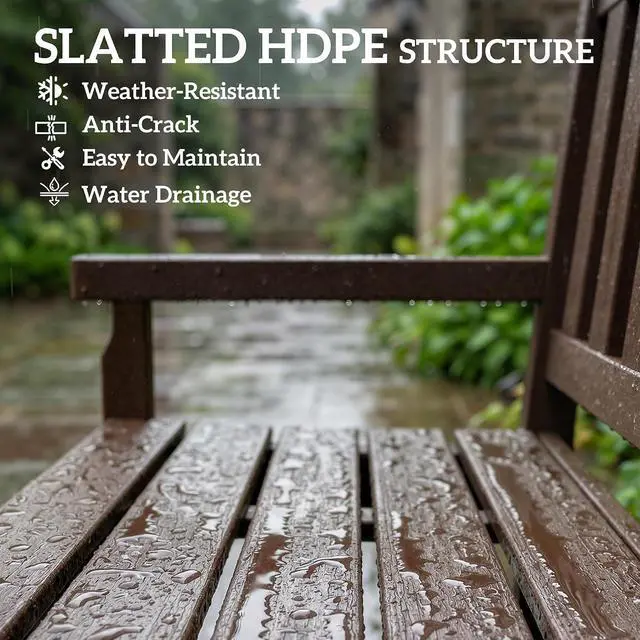 Alt view image 5 of 7 - Outdoor Bench 49" All-Weather HDPE 2-Person Patio Loveseat Brown