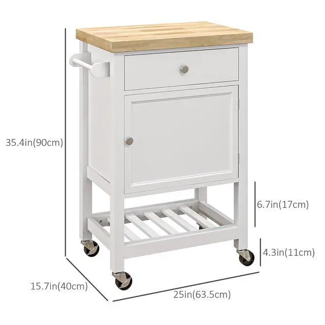 Alt view image 7 of 7 - Utility Kitchen Cart Rolling Smooth Rubberwood Top on Wheels White