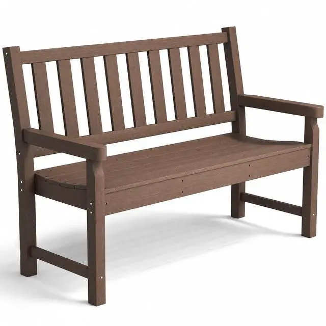 Main image of Outdoor Bench 49" All-Weather HDPE 2-Person Patio Loveseat Brown