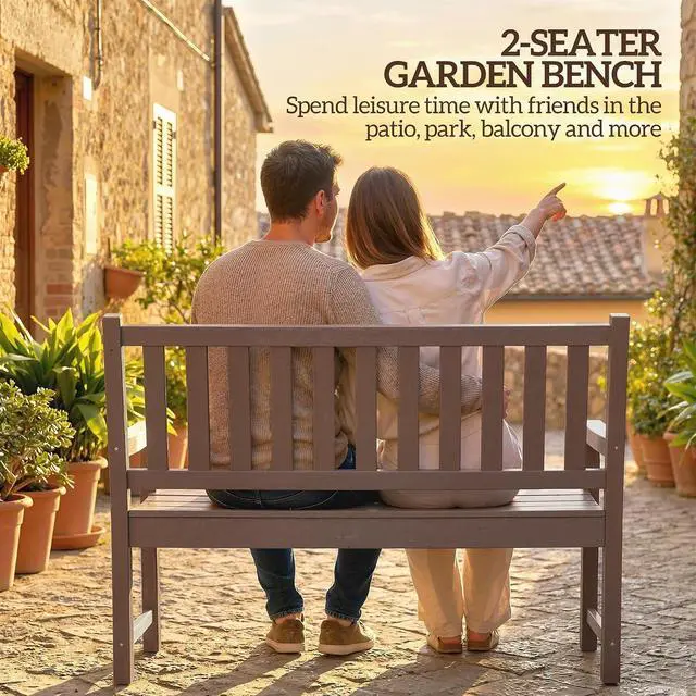 Alt view image 4 of 7 - Outdoor Bench 49" All-Weather HDPE 2-Person Patio Loveseat Brown
