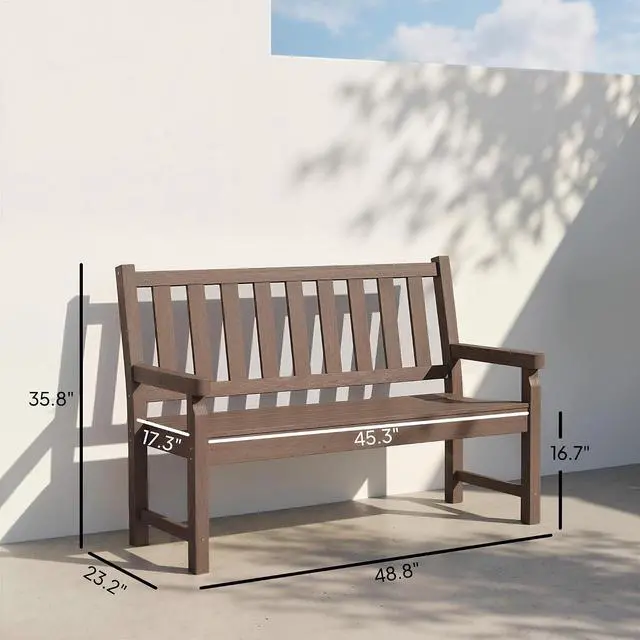 Alt view image 3 of 7 - Outdoor Bench 49" All-Weather HDPE 2-Person Patio Loveseat Brown