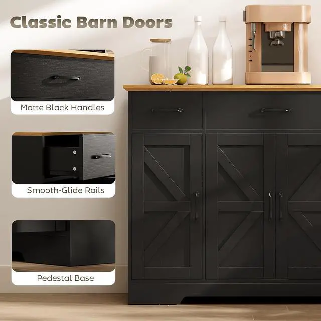 Alt view image 7 of 7 - 47" Buffet Cabinet with Storage, Coffee Bar Cabinet, Black