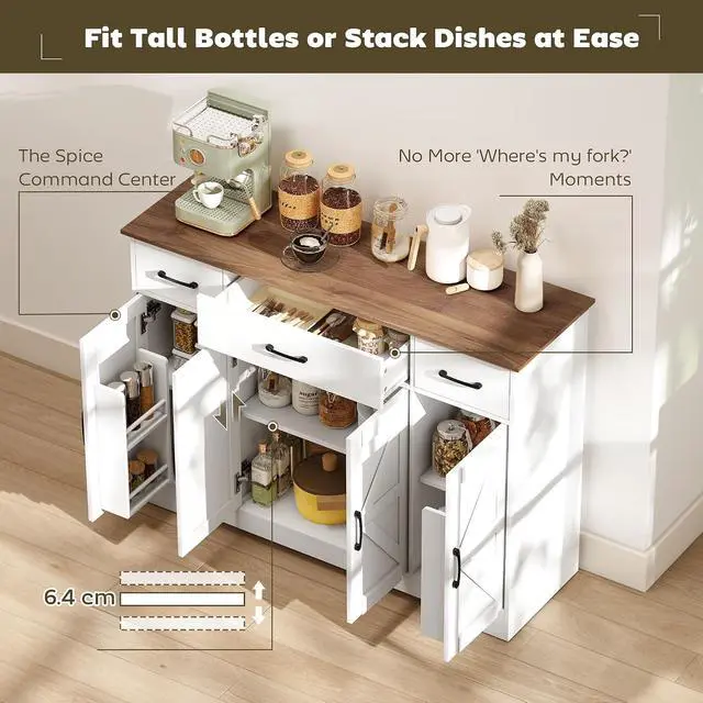 Alt view image 4 of 7 - 47" Buffet Cabinet with Storage, Coffee Bar Cabinet, White