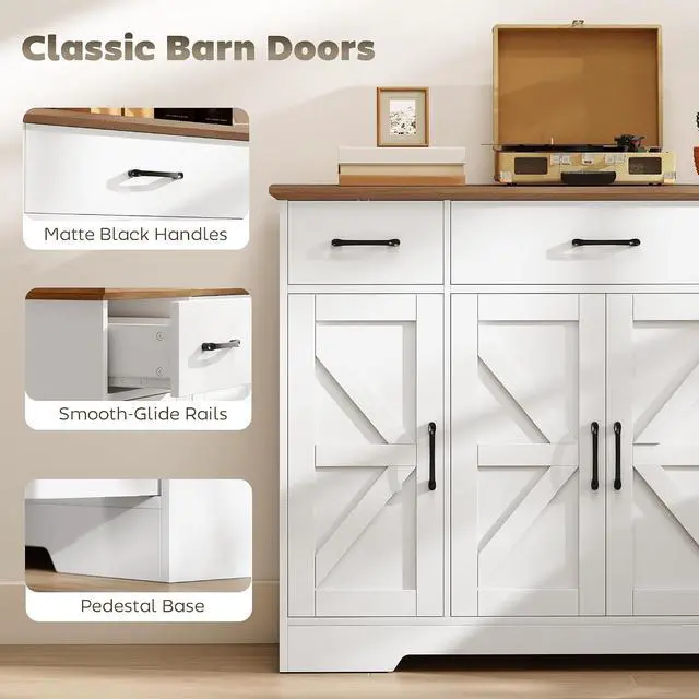 Alt view image 7 of 7 - 47" Buffet Cabinet with Storage, Coffee Bar Cabinet, White