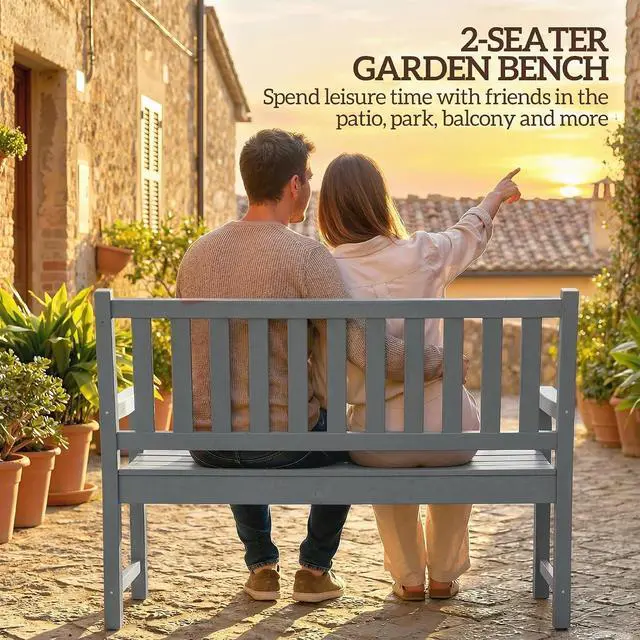 Alt view image 4 of 7 - Outdoor Bench 49" All-Weather HDPE 2-Person Patio Loveseat Gray