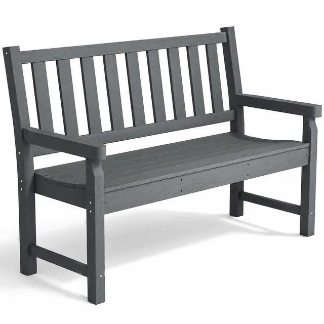 Main image of Outdoor Bench 49" All-Weather HDPE 2-Person Patio Loveseat Gray