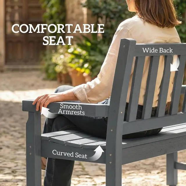 Alt view image 7 of 7 - Outdoor Bench 49" All-Weather HDPE 2-Person Patio Loveseat Gray