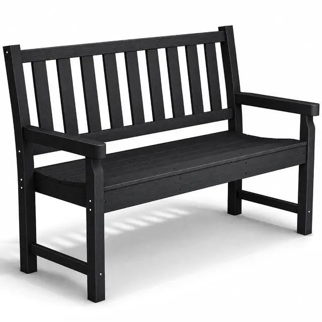 Main image of Outdoor Bench 49" All-Weather HDPE 2-Person Patio Loveseat Black