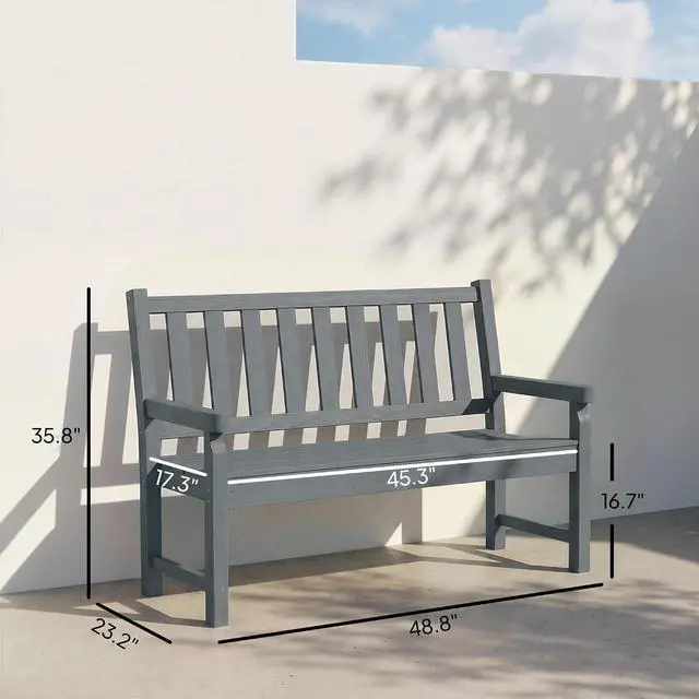 Alt view image 3 of 7 - Outdoor Bench 49" All-Weather HDPE 2-Person Patio Loveseat Gray