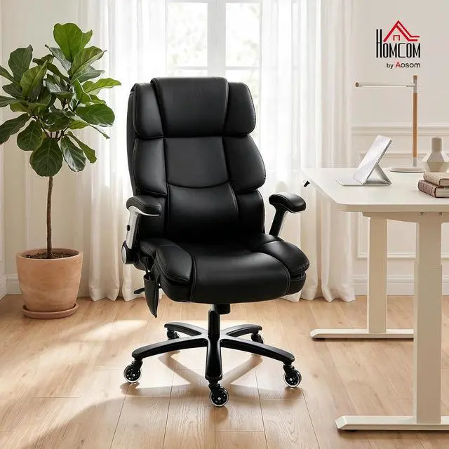 Alt view image 2 of 7 - 400 Lbs Heavy Duty Office Chair with Adjustable Lumbar Support Black