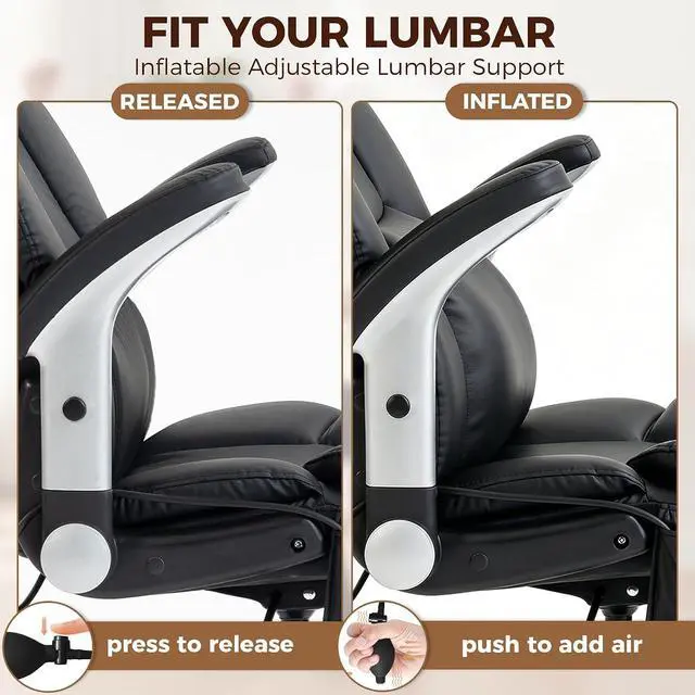 Alt view image 4 of 7 - 400 Lbs Heavy Duty Office Chair with Adjustable Lumbar Support Black