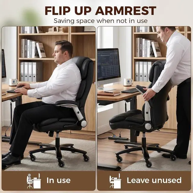 Alt view image 5 of 7 - 400 Lbs Heavy Duty Office Chair with Adjustable Lumbar Support Black