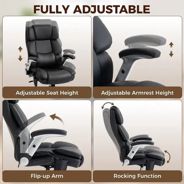 Alt view image 7 of 7 - 400 Lbs Heavy Duty Office Chair with Adjustable Lumbar Support Black