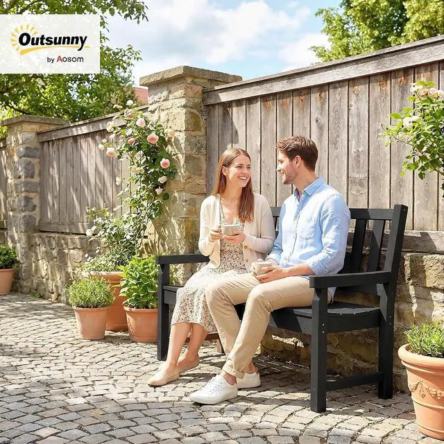 Alt view image 2 of 7 - Outdoor Bench 49" All-Weather HDPE 2-Person Patio Loveseat Black