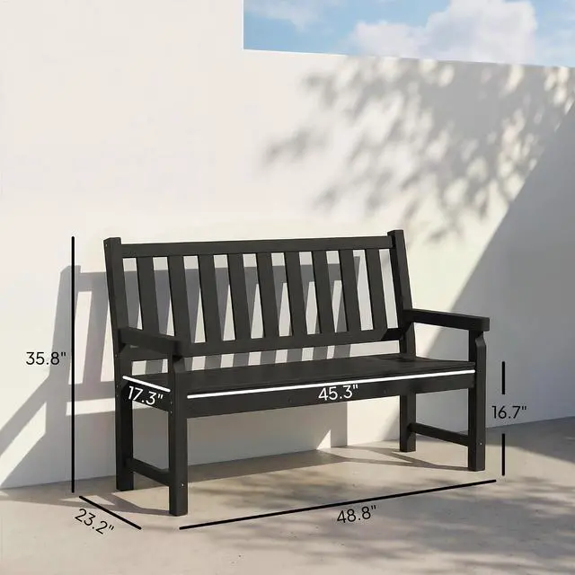 Alt view image 3 of 7 - Outdoor Bench 49" All-Weather HDPE 2-Person Patio Loveseat Black