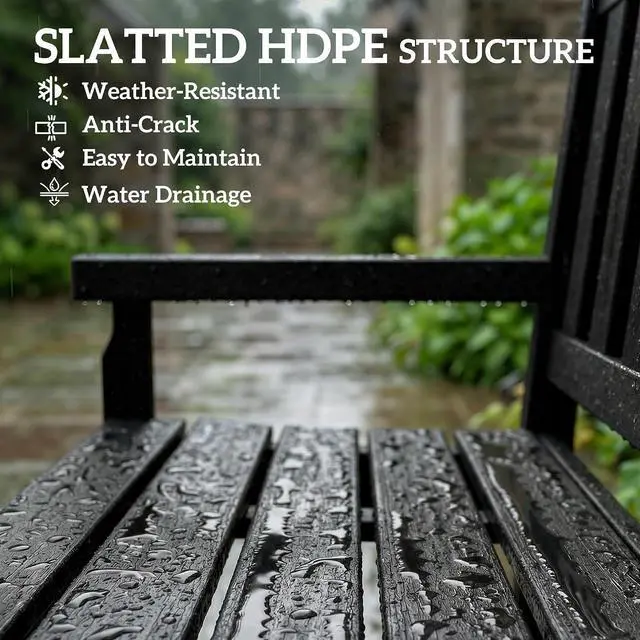 Alt view image 5 of 7 - Outdoor Bench 49" All-Weather HDPE 2-Person Patio Loveseat Black