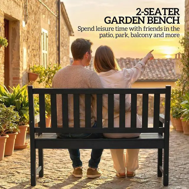 Alt view image 4 of 7 - Outdoor Bench 49" All-Weather HDPE 2-Person Patio Loveseat Black
