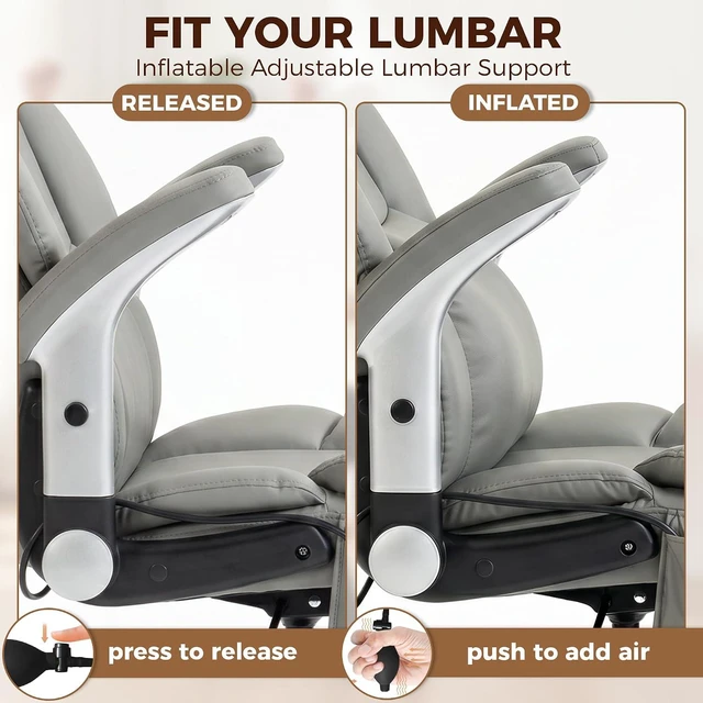 Alt view image 4 of 7 - 400 Lbs Heavy Duty Office Chair with Adjustable Lumbar Support Gray