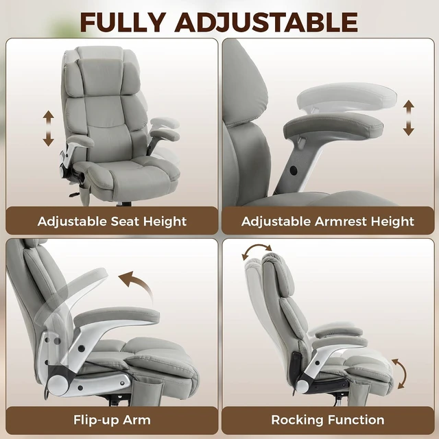 Alt view image 7 of 7 - 400 Lbs Heavy Duty Office Chair with Adjustable Lumbar Support Gray