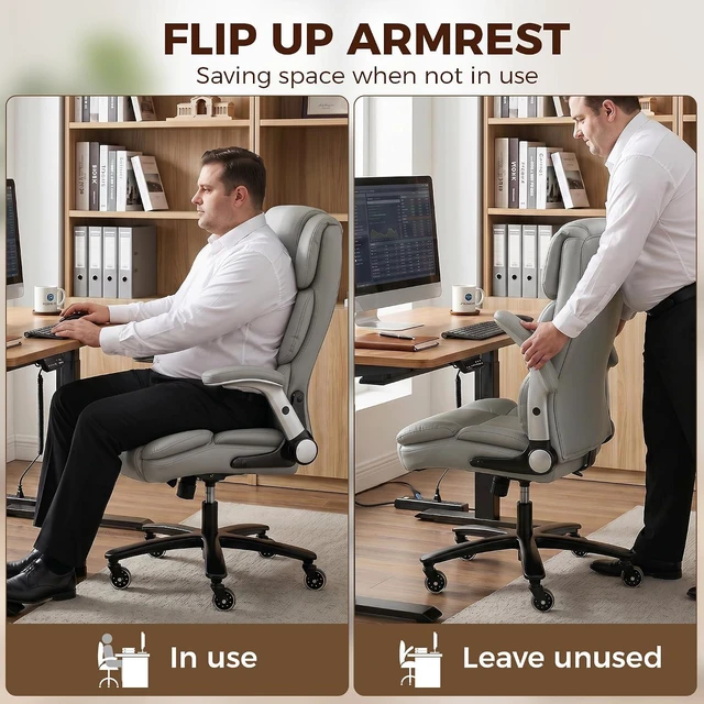 Alt view image 5 of 7 - 400 Lbs Heavy Duty Office Chair with Adjustable Lumbar Support Gray