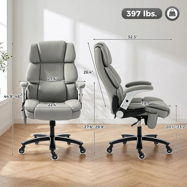 Alt view image 3 of 7 - 400 Lbs Heavy Duty Office Chair with Adjustable Lumbar Support Gray