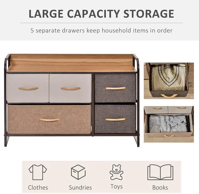 Alt view image 5 of 7 - 5-Drawer Dresser 2-Tier Tower Unit Steel Frame Wooden Top Maple Wood