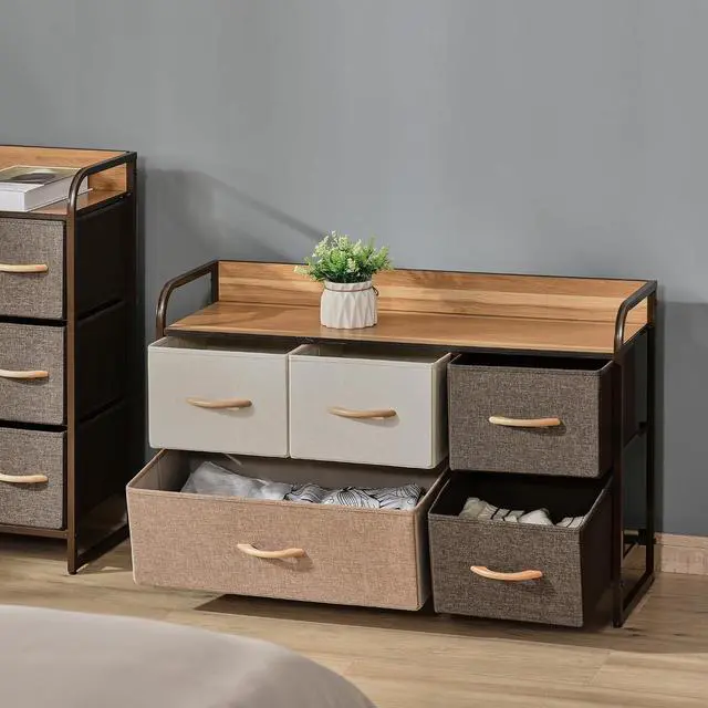 Alt view image 7 of 7 - 5-Drawer Dresser 2-Tier Tower Unit Steel Frame Wooden Top Maple Wood