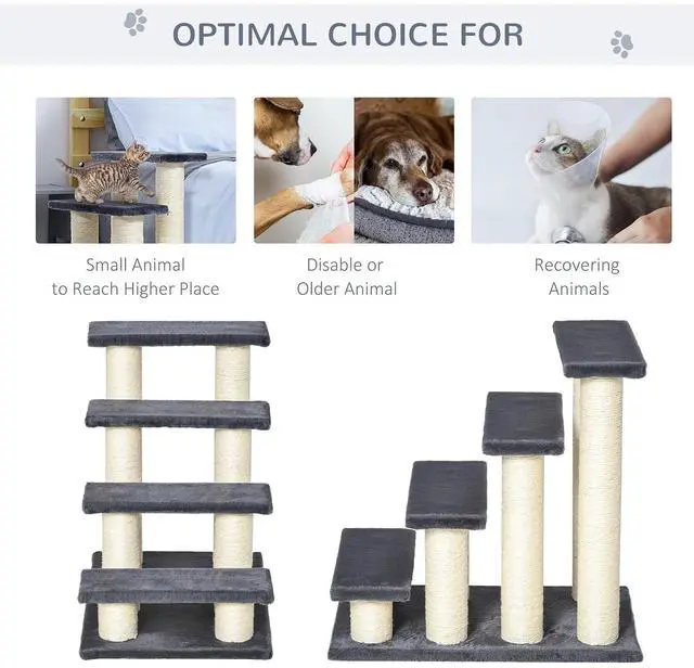 Alt view image 4 of 7 - PawHut Cat Tree with 4 Steps for High Beds Couch for Cats or Dogs Gray