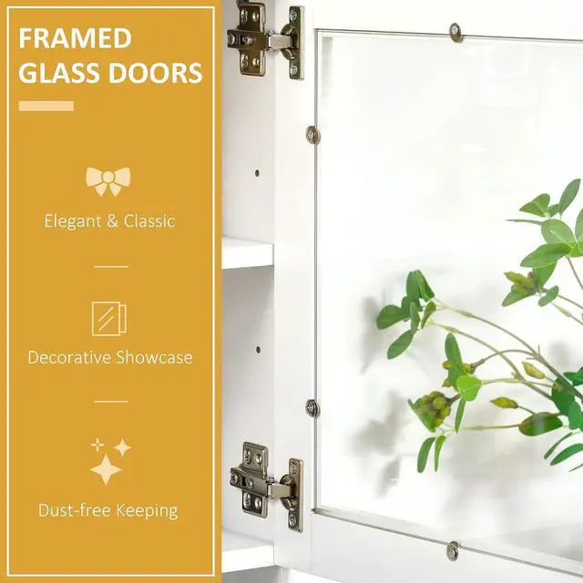 Alt view image 5 of 7 - 67" Pantry Cabinet Kitchen Hutch Glass Doors Drawers White