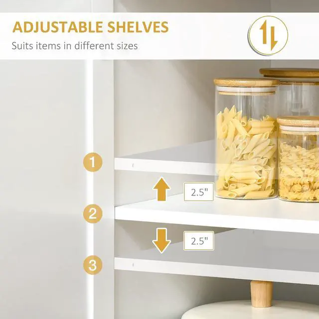 Alt view image 6 of 7 - 67" Pantry Cabinet Kitchen Hutch Glass Doors Drawers White
