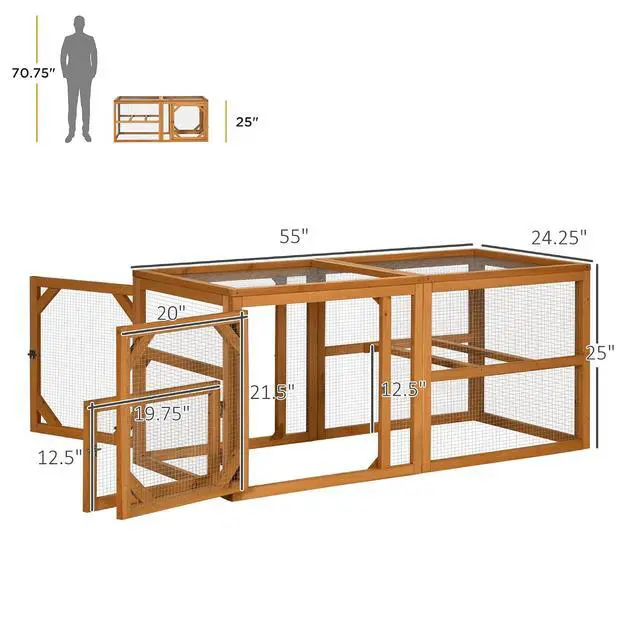 Alt view image 7 of 7 - PawHut 55" Wooden Chicken Coop Add-on Expansion, Mini Chicken Coop Outdoor Chicken Run Hen House with Combinable Design