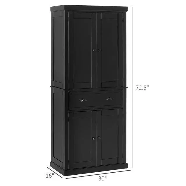 Alt view image 3 of 7 - 72.5" Kitchen Pantry Cabinet Freestanding 4 Doors Black