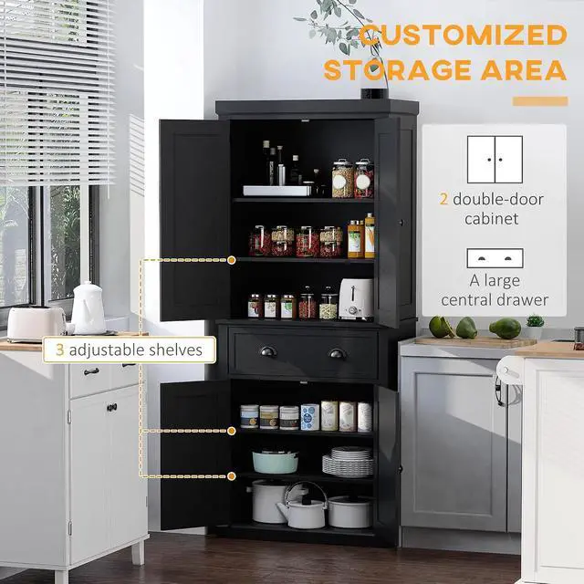 Alt view image 4 of 7 - 72.5" Kitchen Pantry Cabinet Freestanding 4 Doors Black