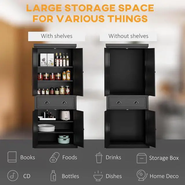 Alt view image 5 of 7 - 72.5" Kitchen Pantry Cabinet Freestanding 4 Doors Black