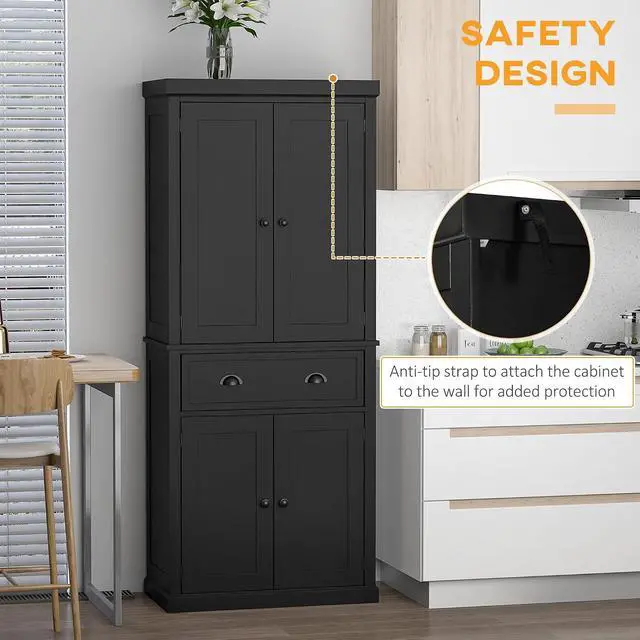 Alt view image 6 of 7 - 72.5" Kitchen Pantry Cabinet Freestanding 4 Doors Black