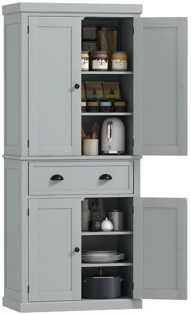 Main image of 72.5" Kitchen Pantry Cabinet Freestanding 4 Doors Gray