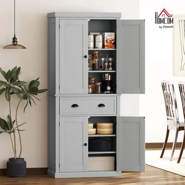 Alt view image 2 of 7 - 72.5" Kitchen Pantry Cabinet Freestanding 4 Doors Gray
