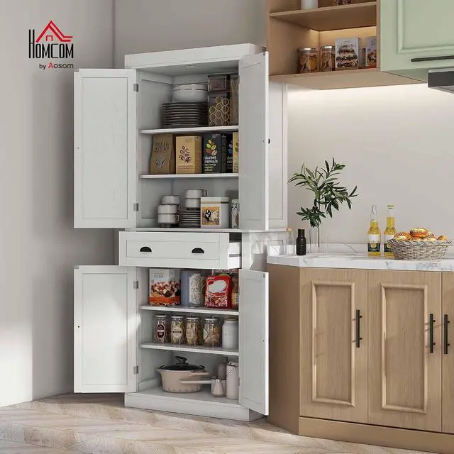 Alt view image 2 of 7 - 72.5" Kitchen Pantry Cabinet Freestanding 4 Doors White Wood Grain