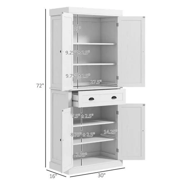 Alt view image 3 of 7 - 72.5" Kitchen Pantry Cabinet Freestanding 4 Doors White Wood Grain