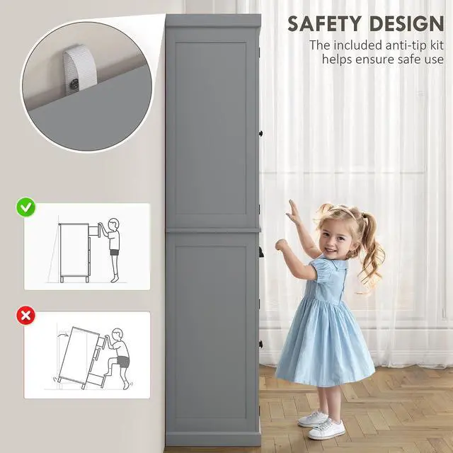 Alt view image 6 of 7 - 72.5" Kitchen Pantry Cabinet Freestanding 4 Doors Gray