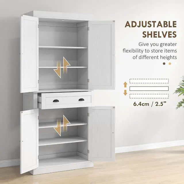 Alt view image 5 of 7 - 72.5" Kitchen Pantry Cabinet Freestanding 4 Doors White Wood Grain