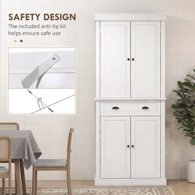 Alt view image 6 of 7 - 72.5" Kitchen Pantry Cabinet Freestanding 4 Doors White Wood Grain