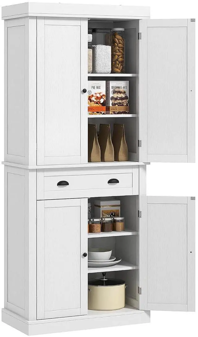 Main image of 72.5" Kitchen Pantry Cabinet Freestanding 4 Doors White Wood Grain