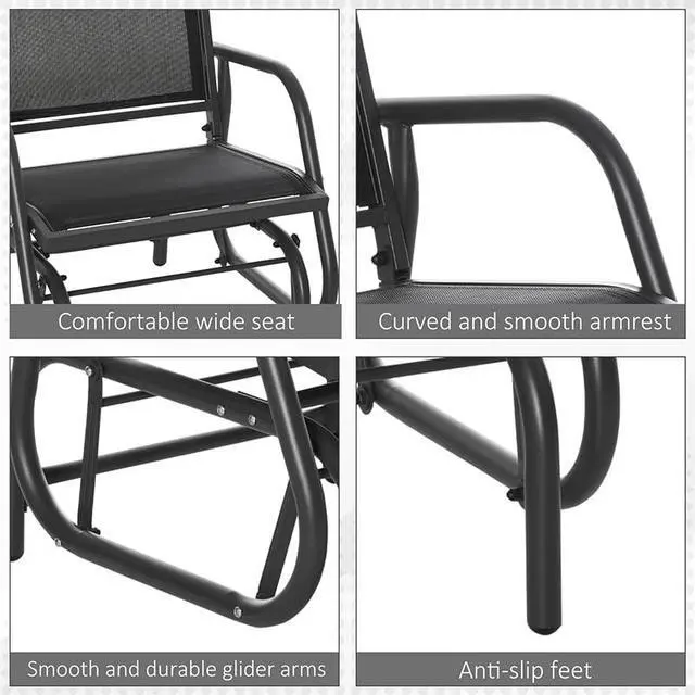 Alt view image 7 of 7 - Porch Glider Set of 2 Steel Frame Black