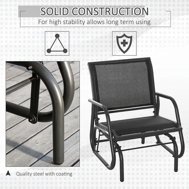 Alt view image 6 of 7 - Porch Glider Set of 2 Steel Frame Black
