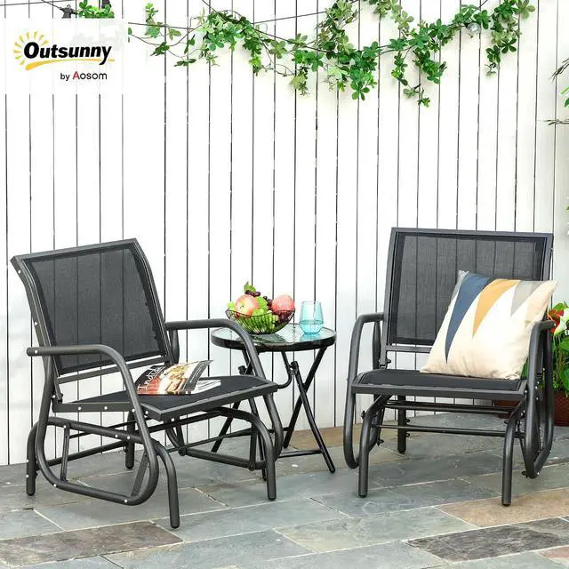Alt view image 2 of 7 - Porch Glider Set of 2 Steel Frame Black
